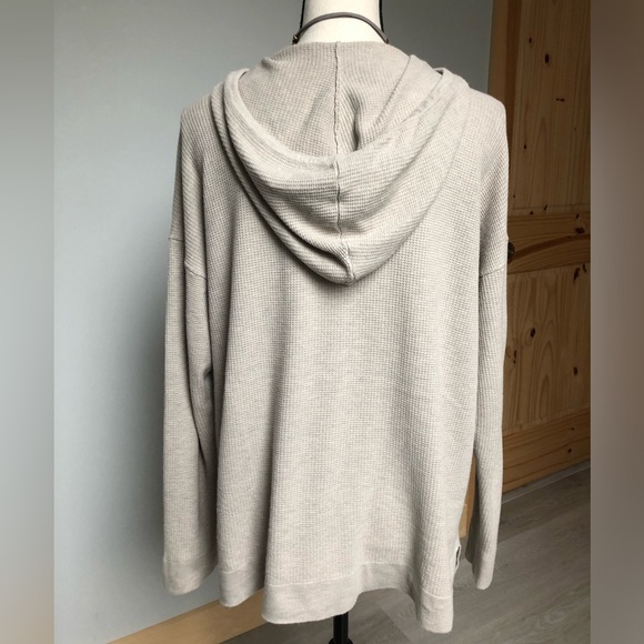 J. Jill Pure Beige Waffle Knit Pullover Hoodie Size Medium Petite - Picture 4 of 7